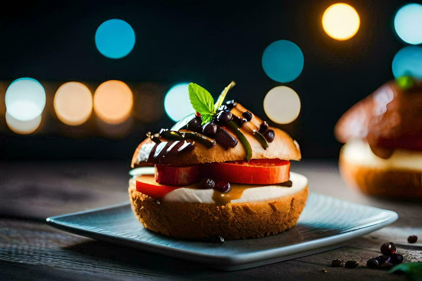 une dessert avec Chocolat et crème sur une plaque. généré par ai photo