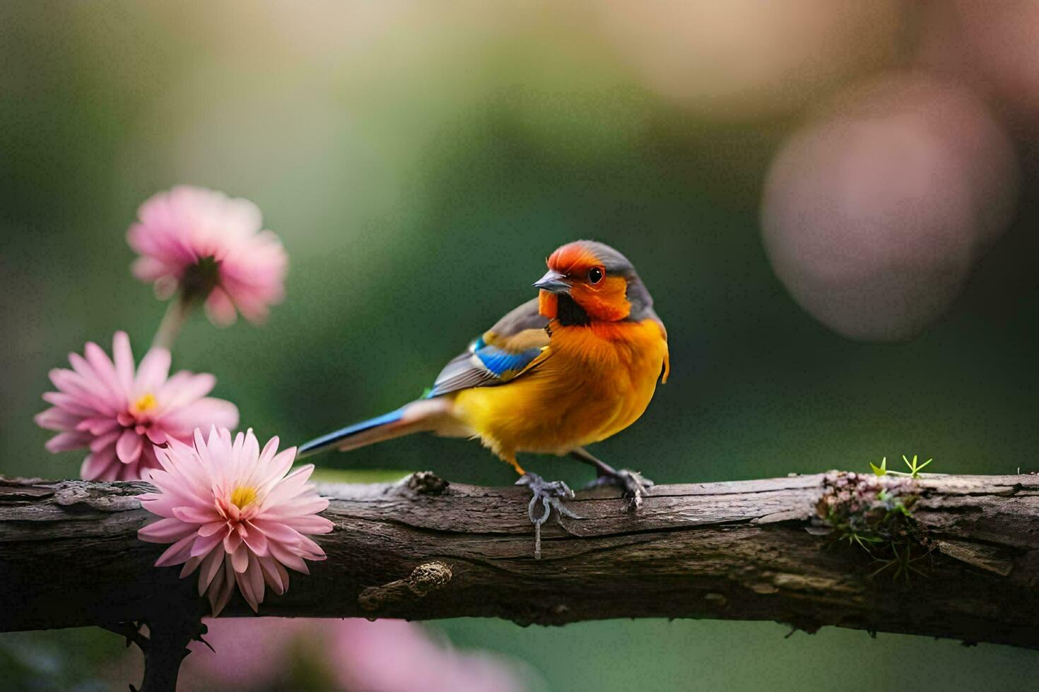 photo fond d'écran le oiseau, fleurs, printemps, le oiseau, printemps, le oiseau, printemps,. généré par ai