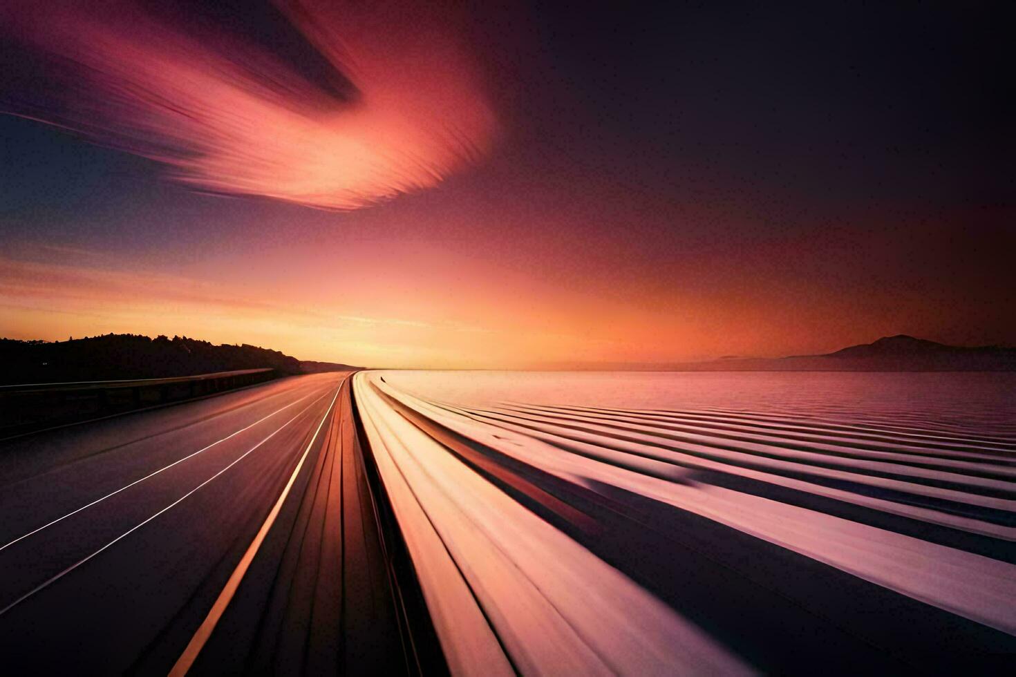 une longue exposition photographier de une route avec une brillant ciel. généré par ai photo