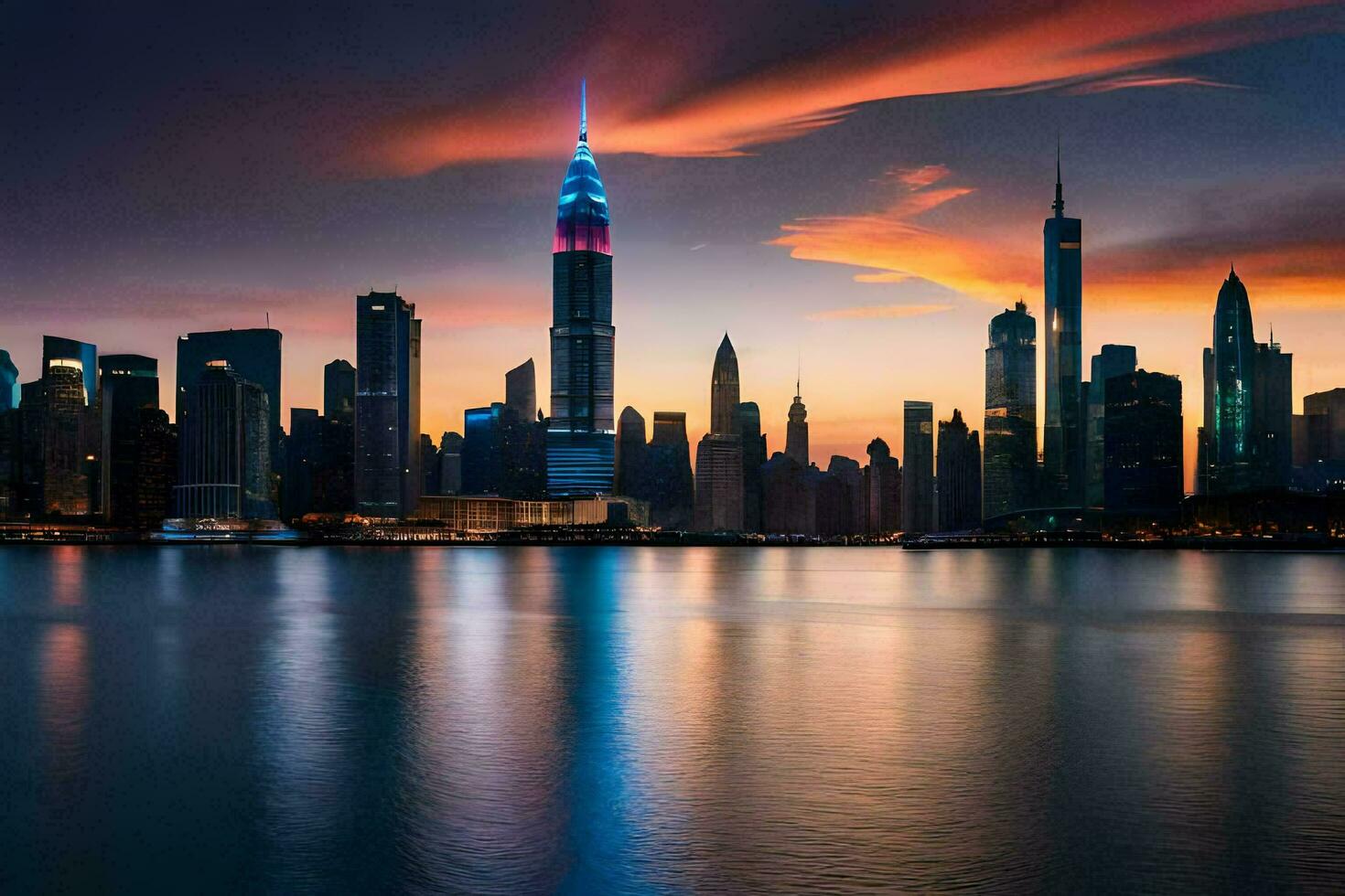 le ville horizon à le coucher du soleil dans Dubai. généré par ai photo