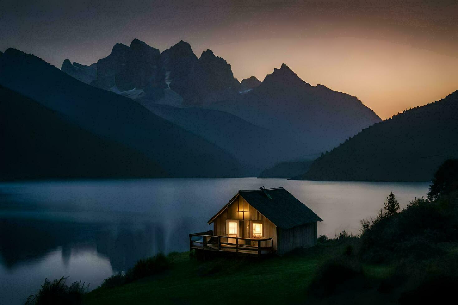 le cabine dans le montagnes. généré par ai photo