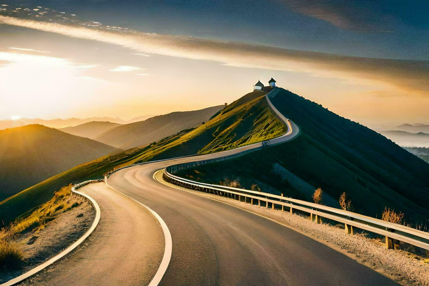 le route à le le coucher du soleil. généré par ai photo