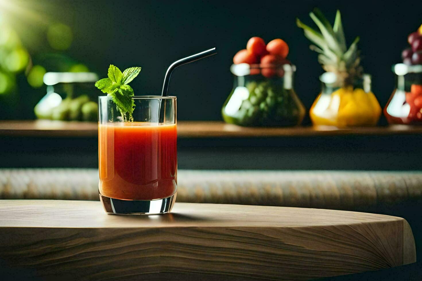 une verre de jus sur une tableau. généré par ai photo