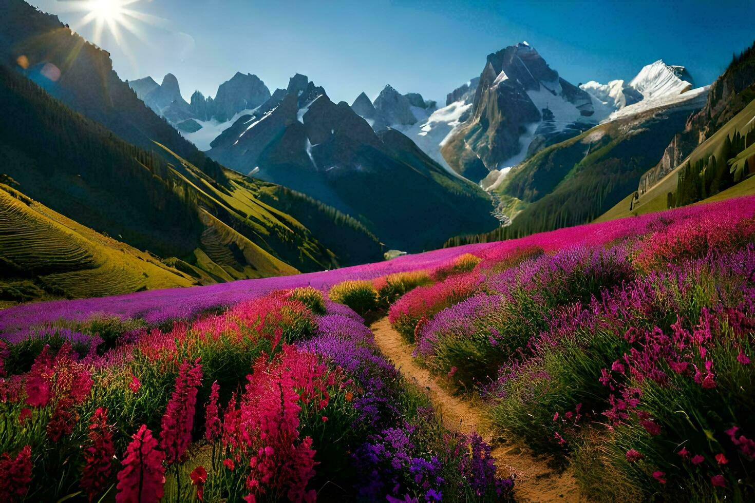 le fleurs de le Alpes, Alpes, Alpes, Alpes, Alpes,. généré par ai photo