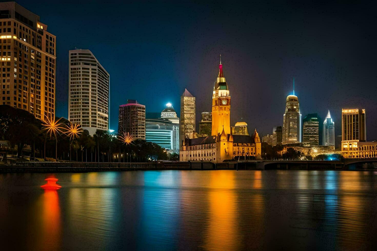 le Chicago horizon à nuit. généré par ai photo