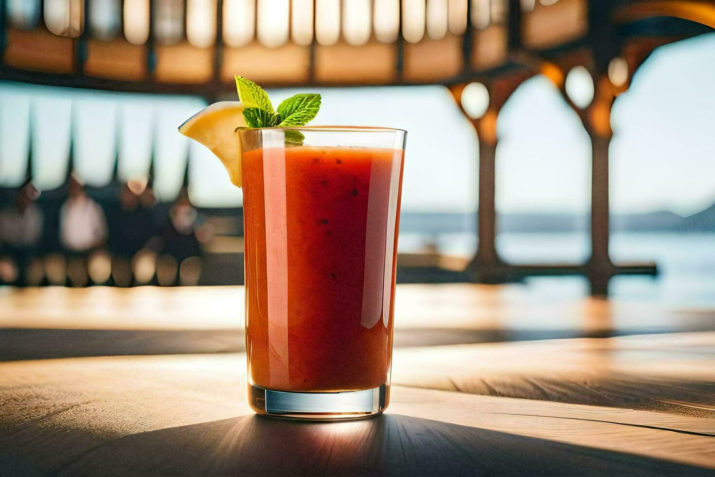 une verre de rouge jus avec une tranche de citron sur Haut. généré par ai photo