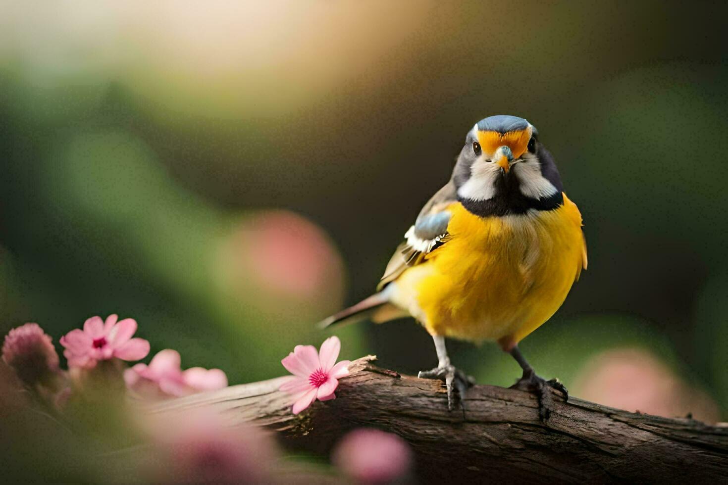 photo fond d'écran oiseau, le fleurs, le soleil, le fleurs, le oiseau, le fleurs,. généré par ai