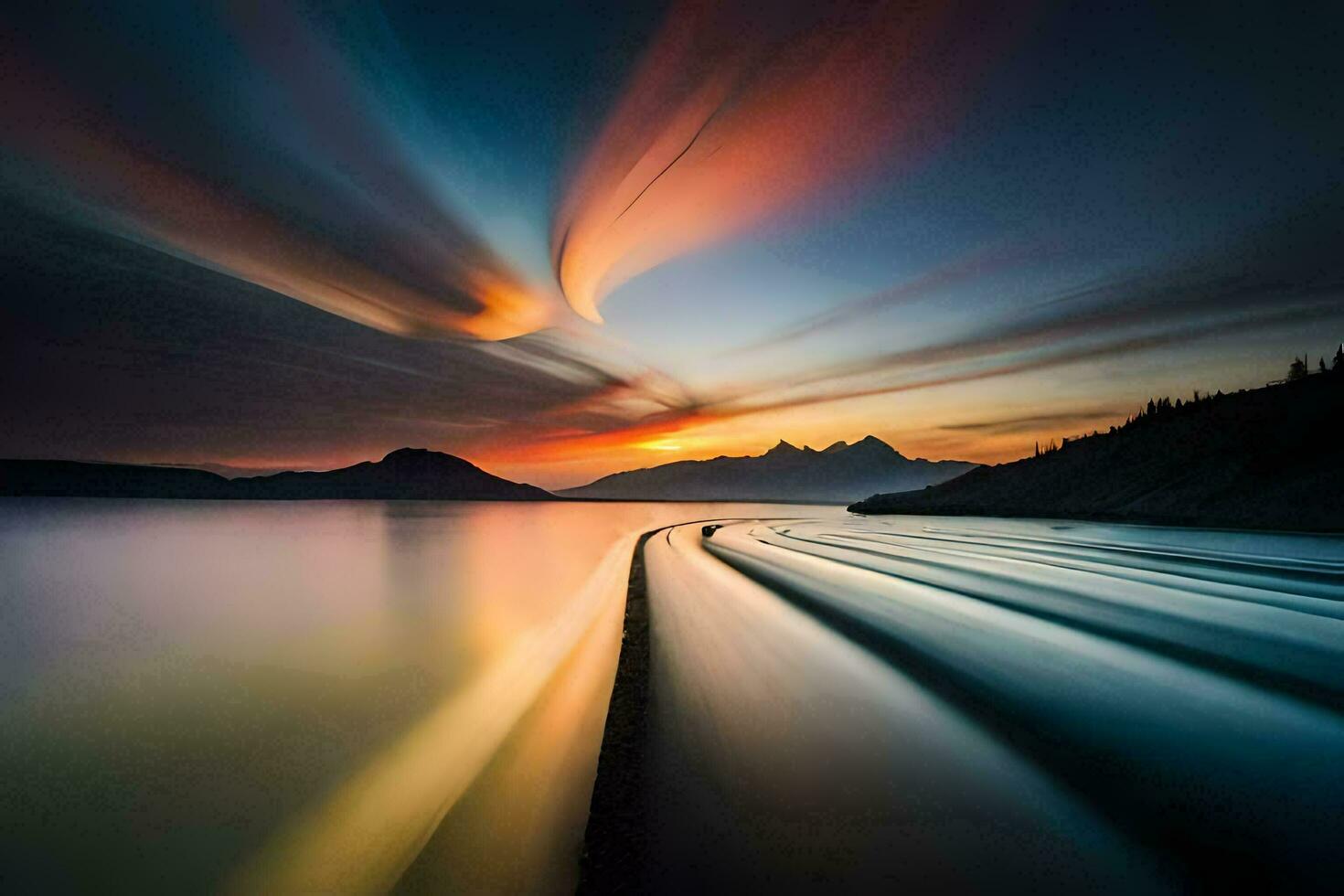 une longue exposition photographier de une rivière écoulement dans le océan. généré par ai photo