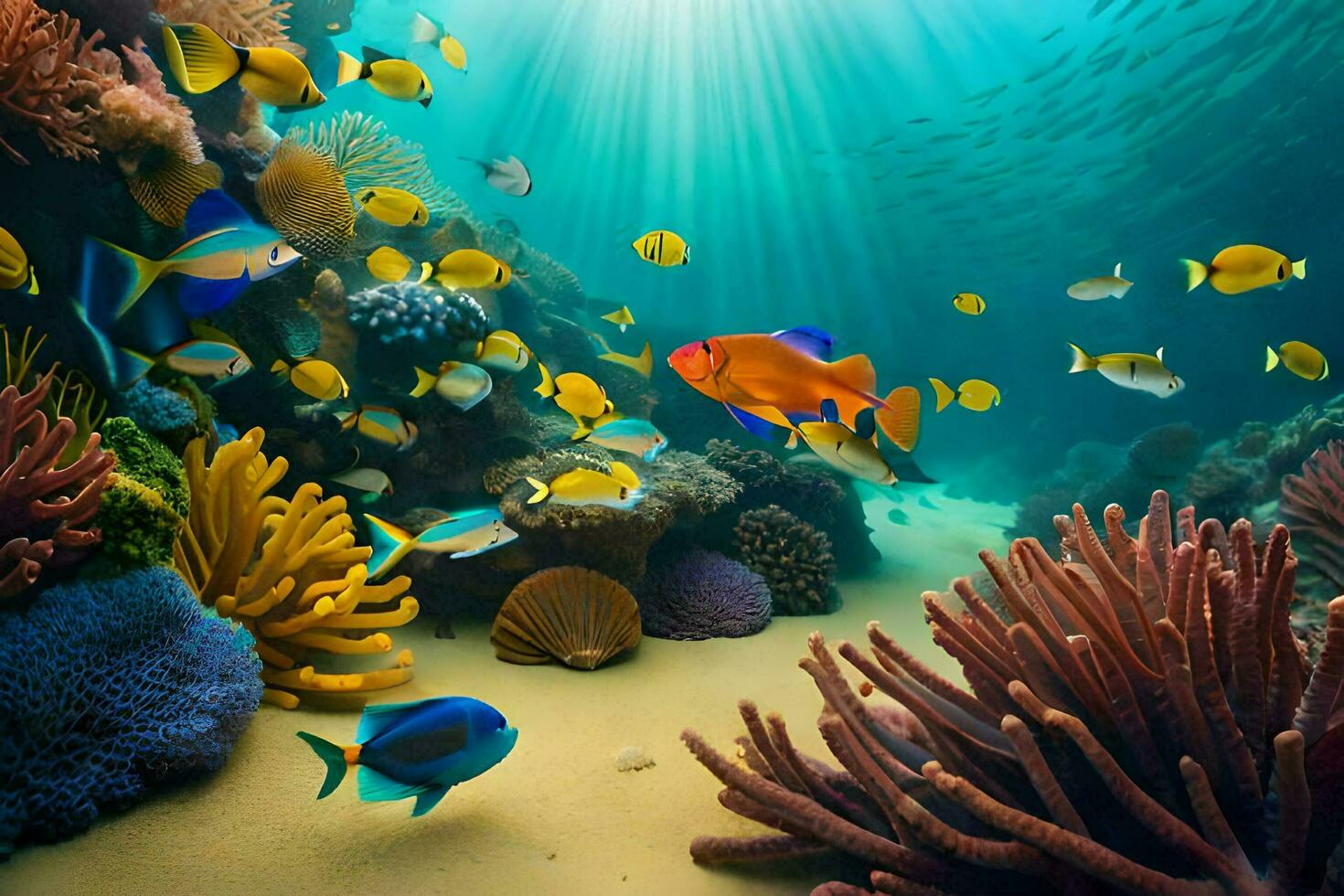 un sous-marin scène avec coloré poisson et corail. généré par ai photo