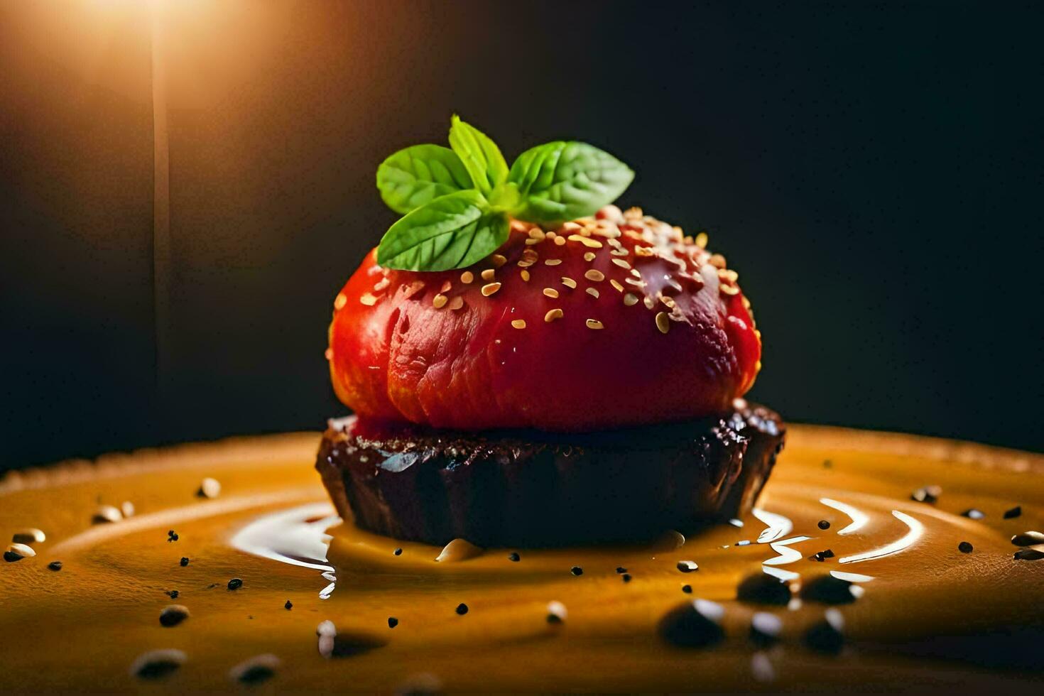 une Chocolat gâteau avec une Cerise sur Haut. généré par ai photo