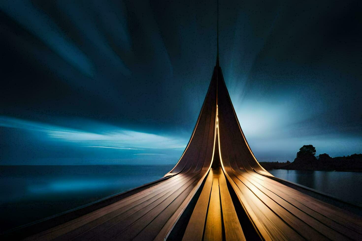 une longue exposition photographier de une bateau sur le l'eau. généré par ai photo