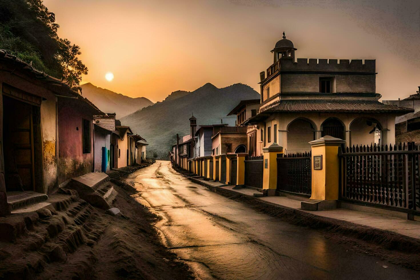 une rue dans le village de Guatemala. généré par ai photo