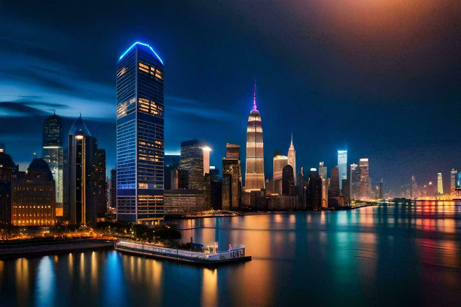 le ville horizon à nuit dans Nouveau York. généré par ai photo