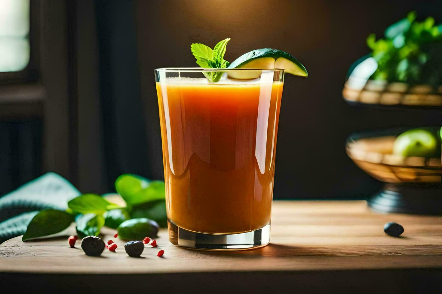 une verre de Orange jus avec une citron vert et menthe. généré par ai photo