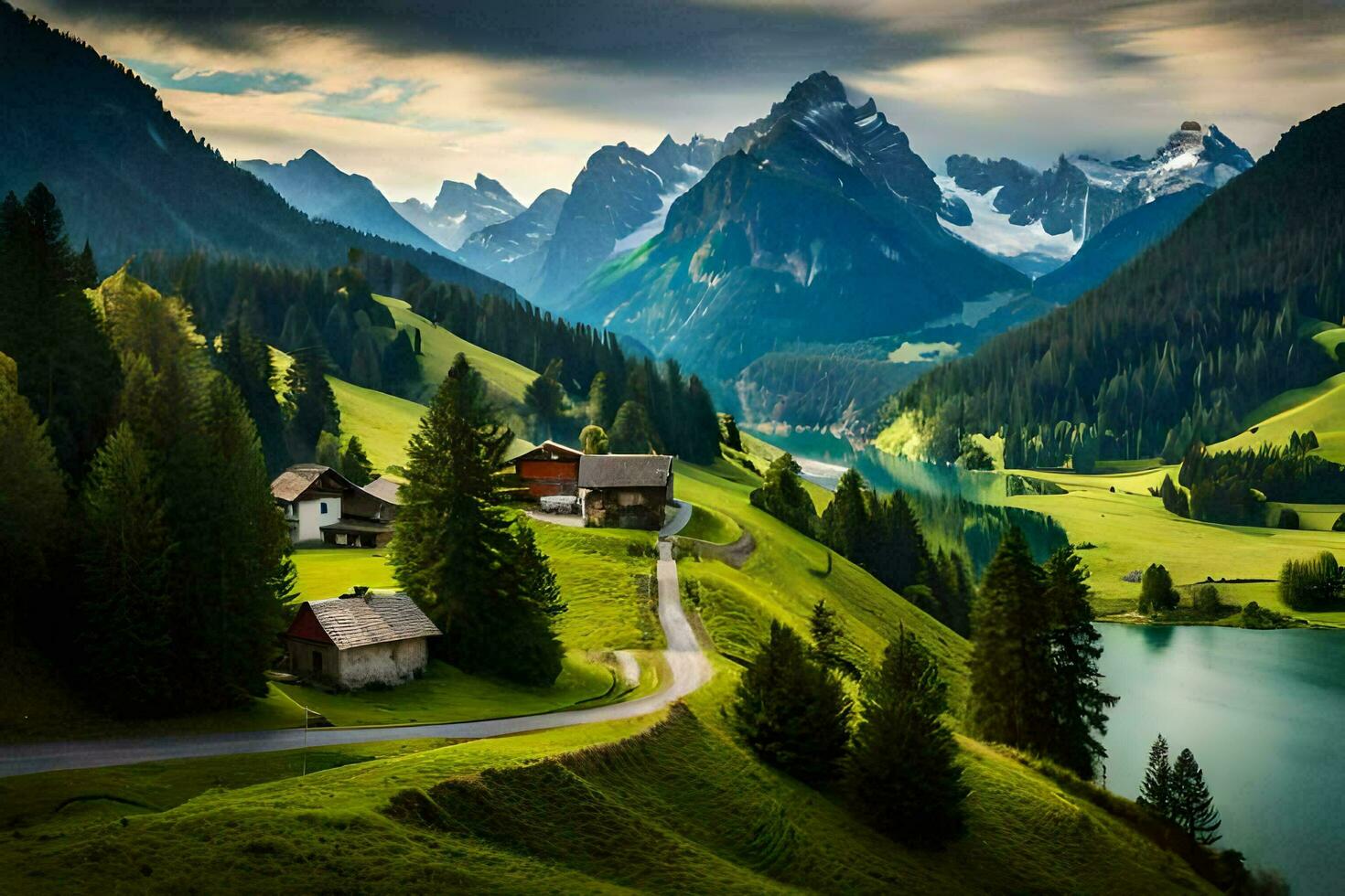 le maison dans le montagnes. généré par ai photo