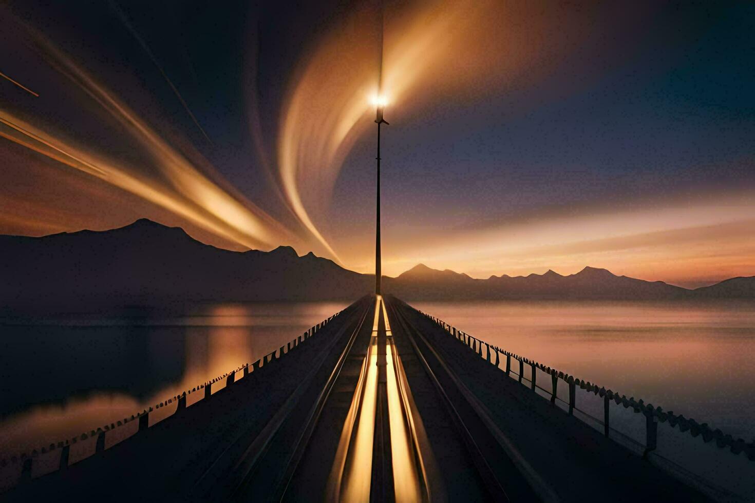 une longue exposition photo de une pont plus de l'eau. généré par ai