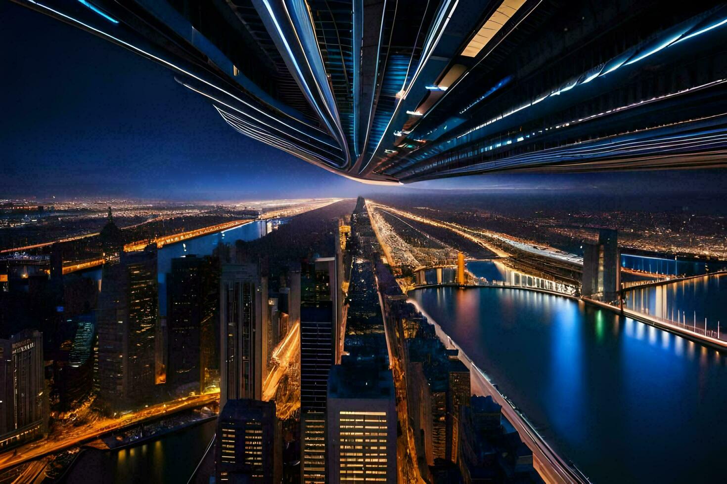 le ville de Dubai est allumé en haut à nuit. généré par ai photo