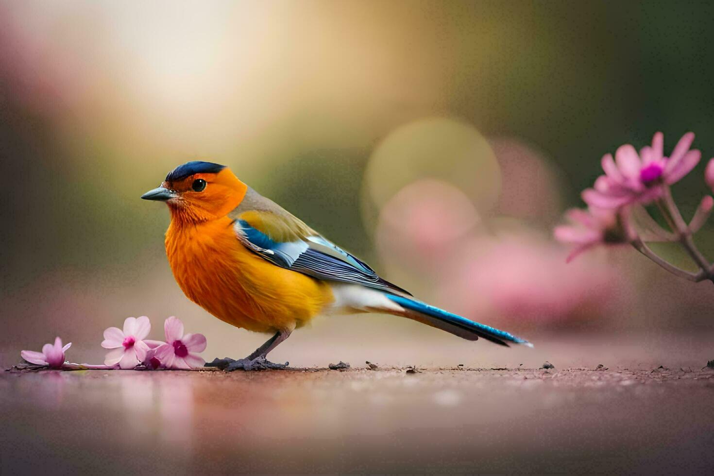 photo fond d'écran le oiseau, fleurs, printemps, fleurs, oiseau, oiseau, oiseau, oiseau,. généré par ai