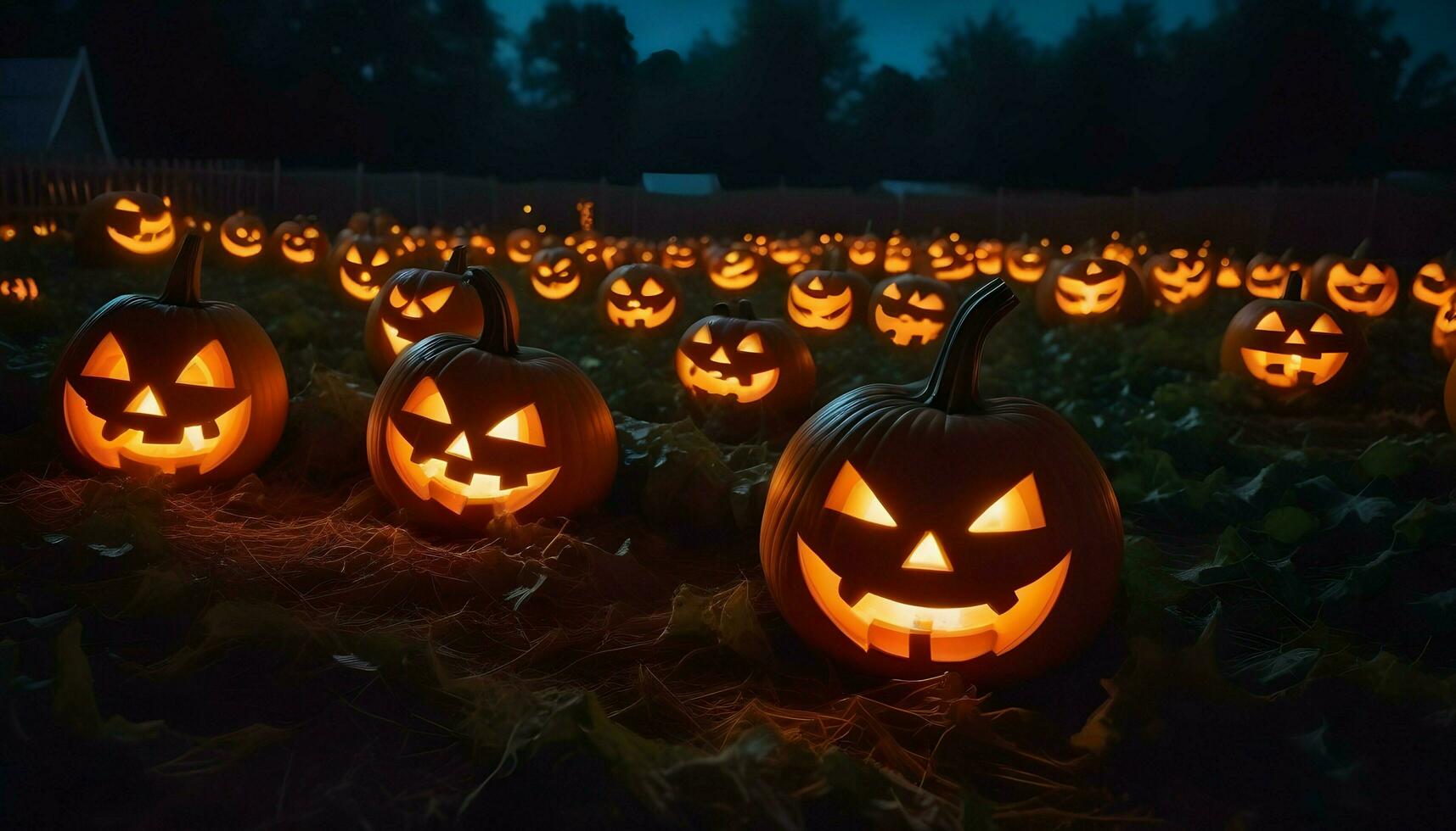 convoquer le Halloween esprit avec une captivant image de une éclairé par la lune citrouille pièce photo