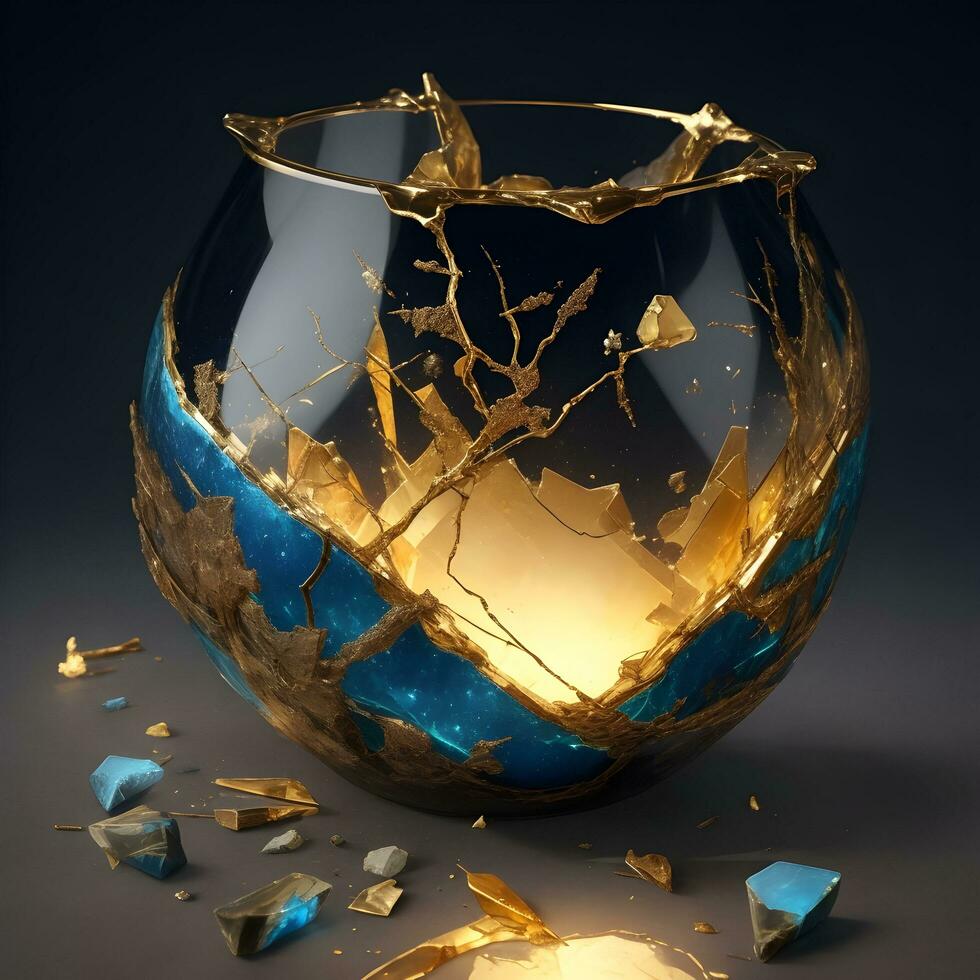 resplendissant la relance le optimiste alchimie de kintsugi chaudron ai génératif photo