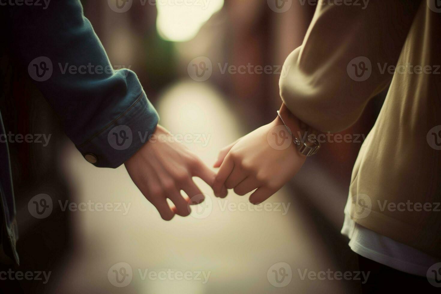 couple en marchant avec en portant mains. produire ai photo