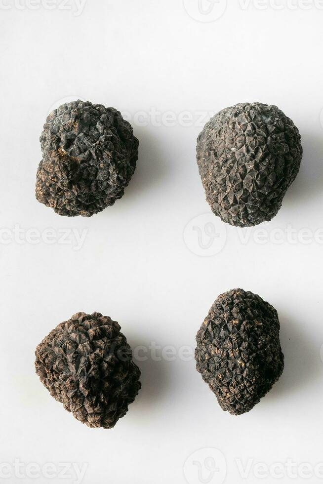 macro coup de noir truffe champignon entier isolé sur blanc Contexte photo