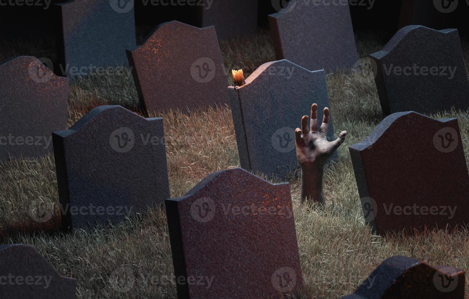 main de zombie sortant d'un cimetière photo