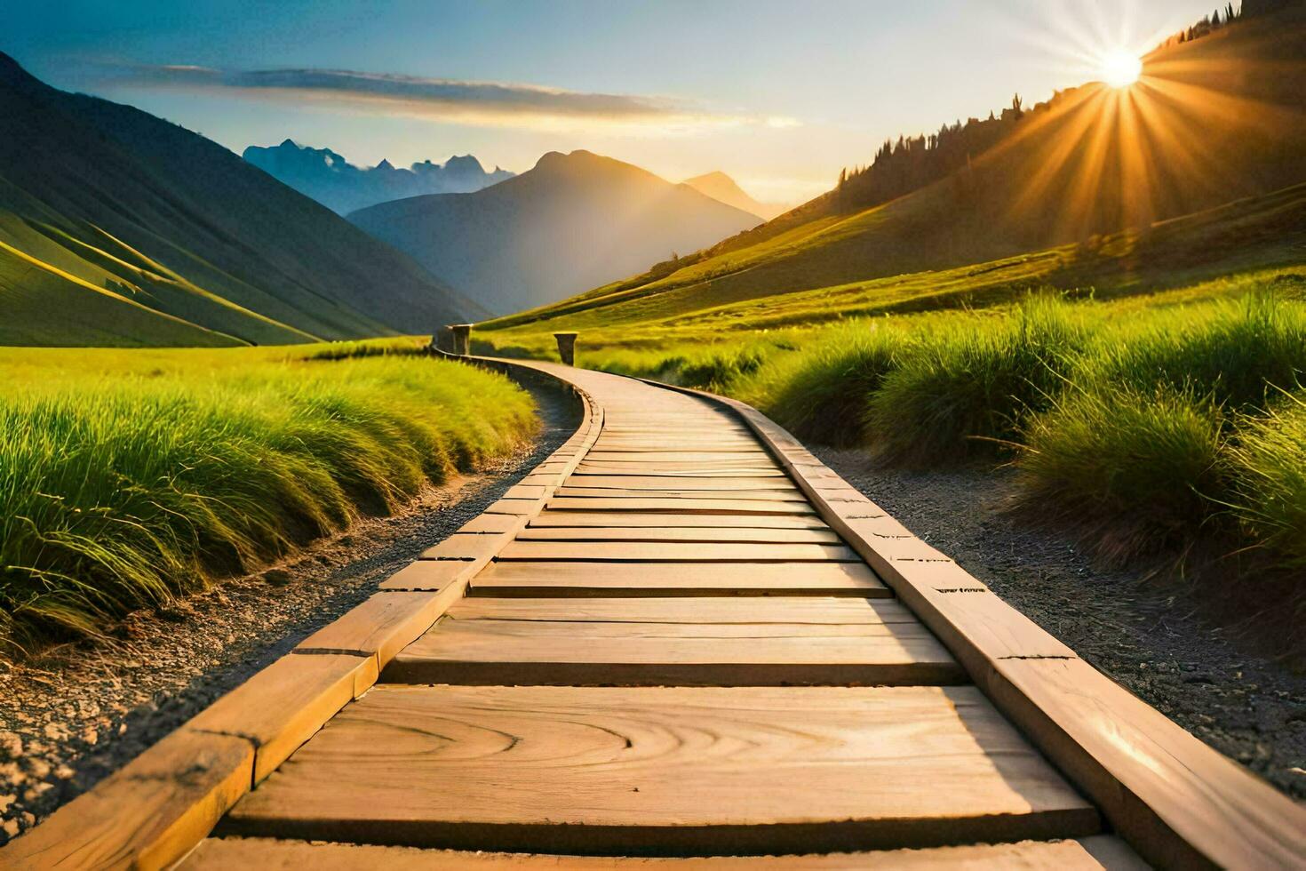 le chemin à le Soleil. généré par ai photo