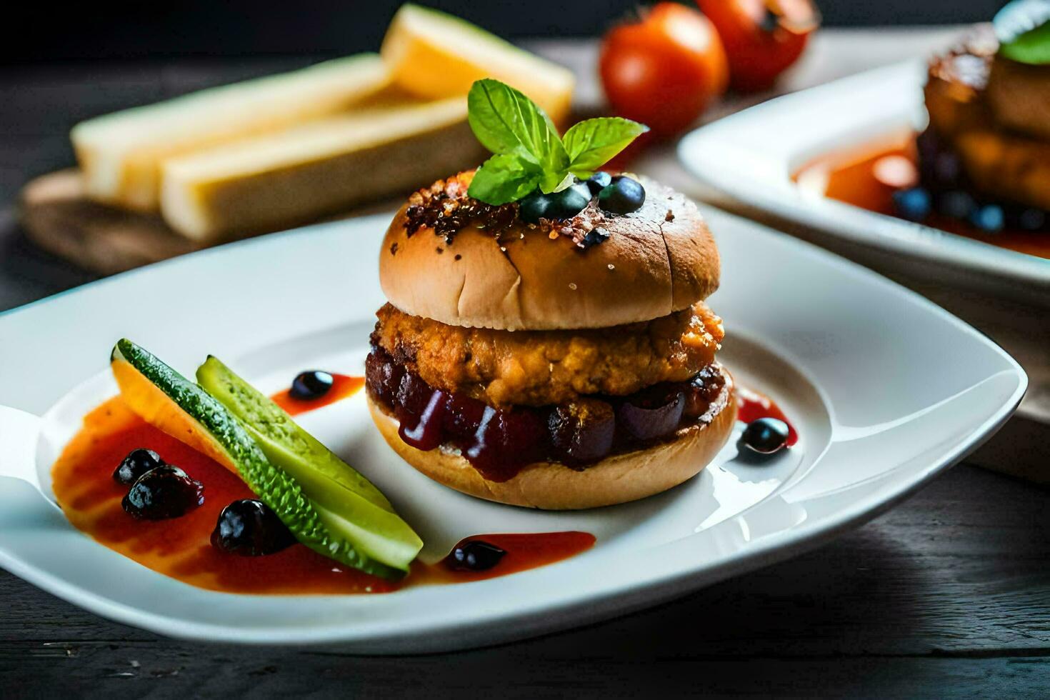 deux petit assiettes avec nourriture sur eux. généré par ai photo