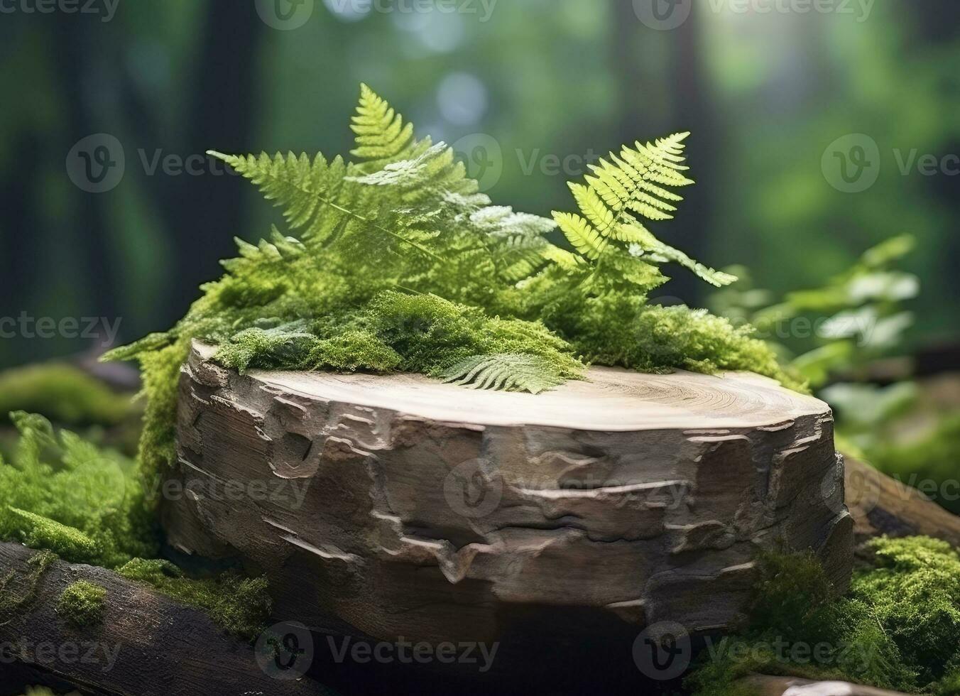 Naturel verdure Contexte avec en bois pierre éléments. ai généré photo