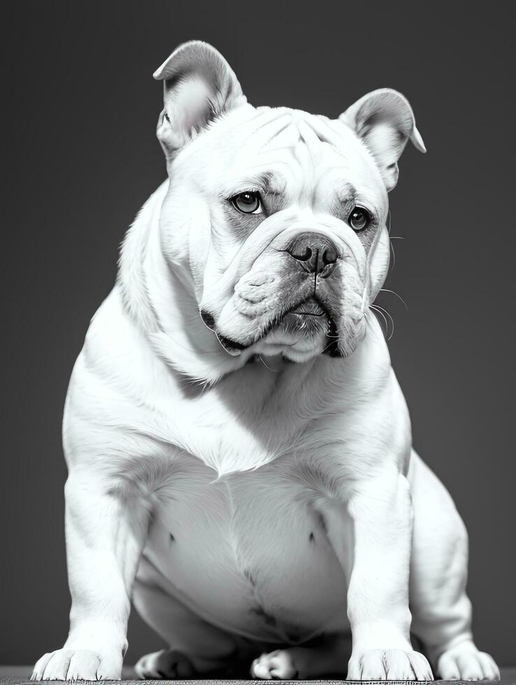 content chien bouledogue noir et blanc monochrome photo dans studio éclairage