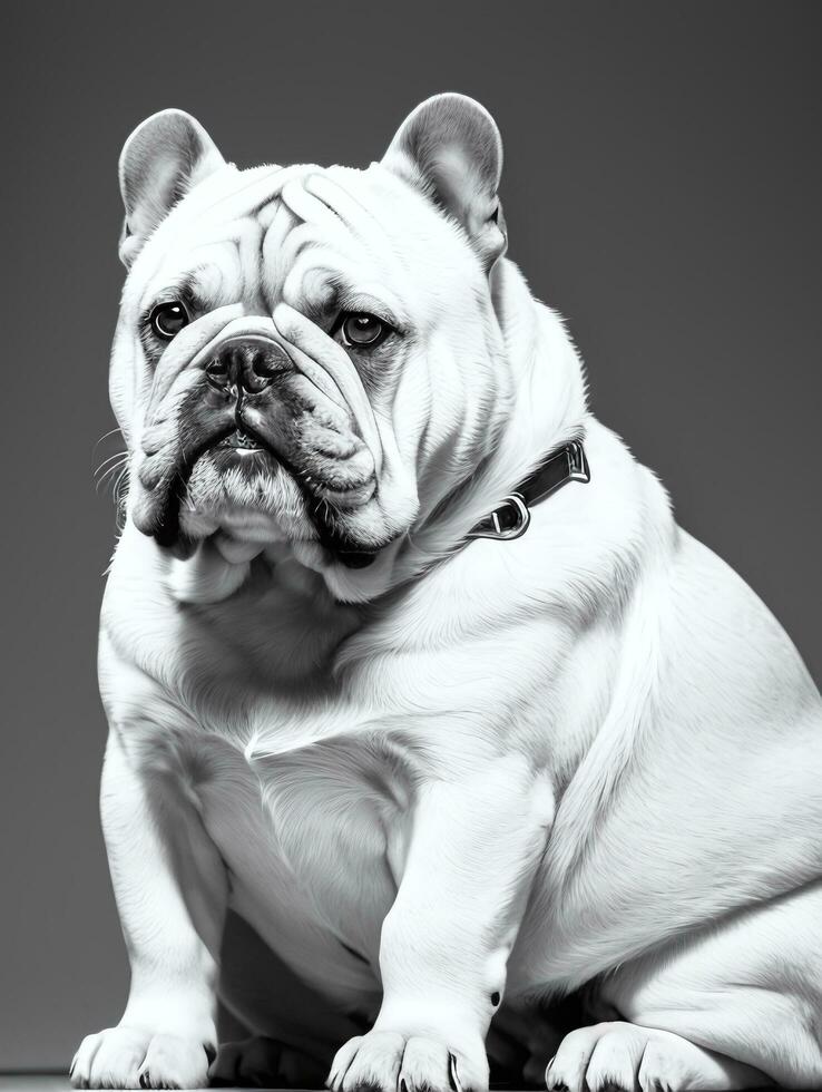 content chien bouledogue noir et blanc monochrome photo dans studio éclairage