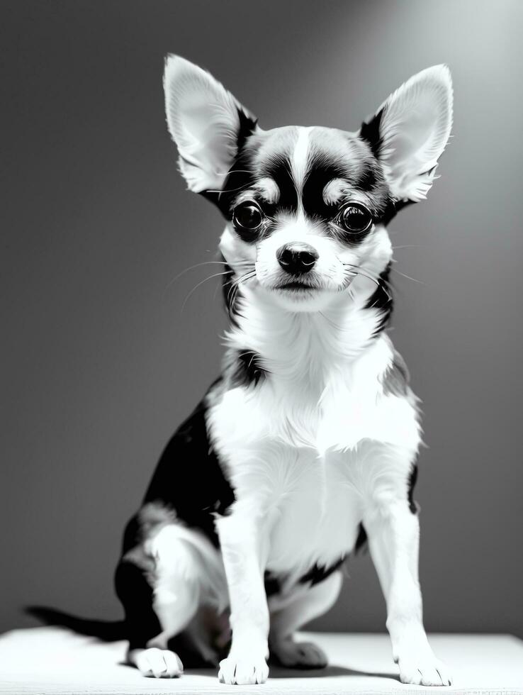 content chihuahua chien noir et blanc monochrome photo dans studio éclairage