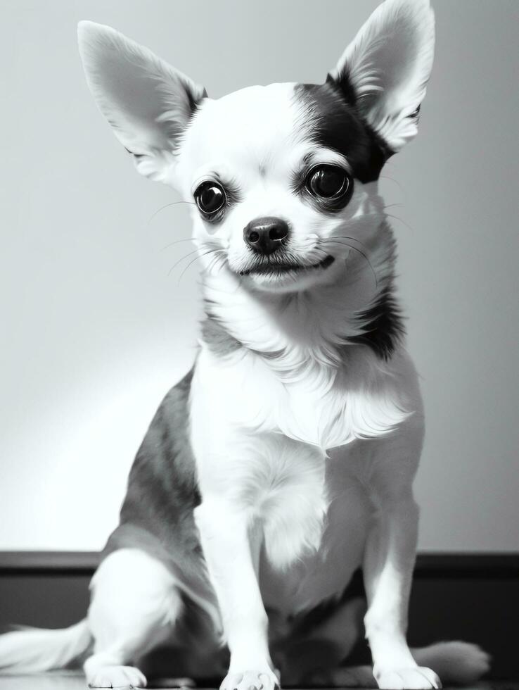 content chihuahua chien noir et blanc monochrome photo dans studio éclairage