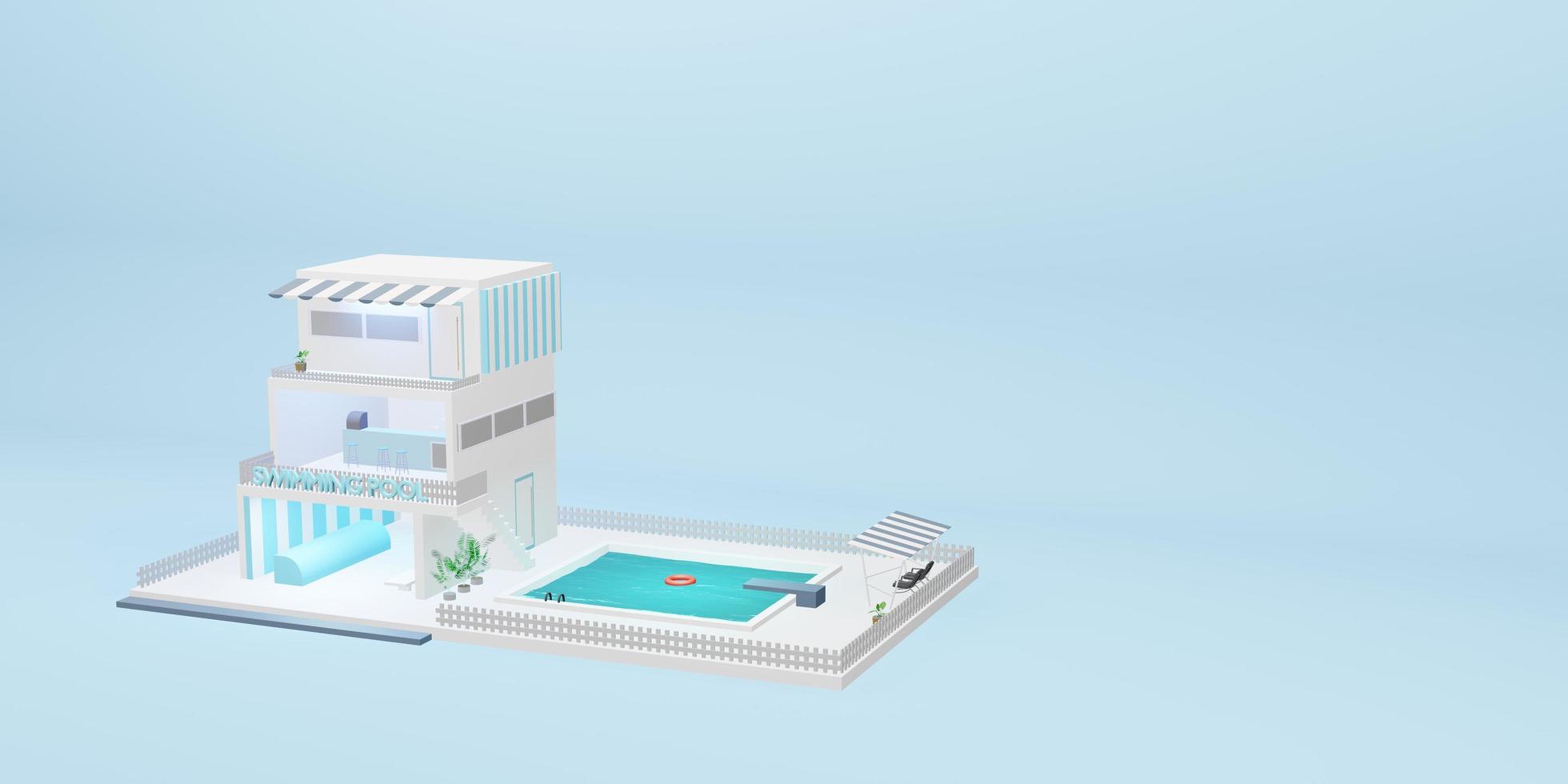 piscine simulée bâtiment de trois étages modèle de dessin animé bleu photo