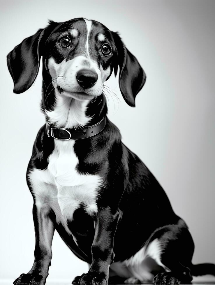 content teckel chien noir et blanc monochrome photo dans studio éclairage