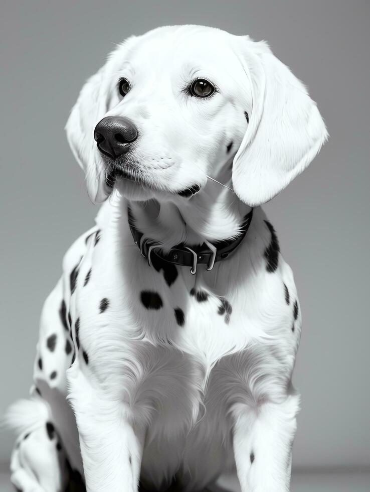 content dalmatien chien noir et blanc monochrome photo dans studio éclairage