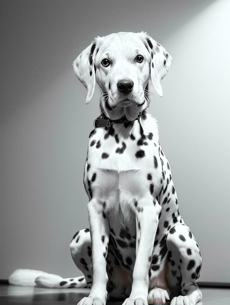 content dalmatien chien noir et blanc monochrome photo dans studio éclairage