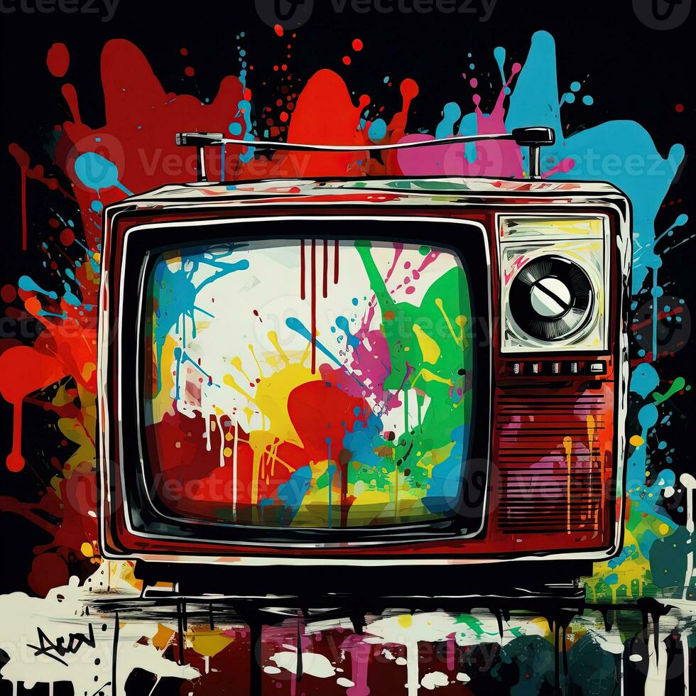 non signal la télé illustration dans le style de adolescent la télé. coloré aquarelle génératif ai photo