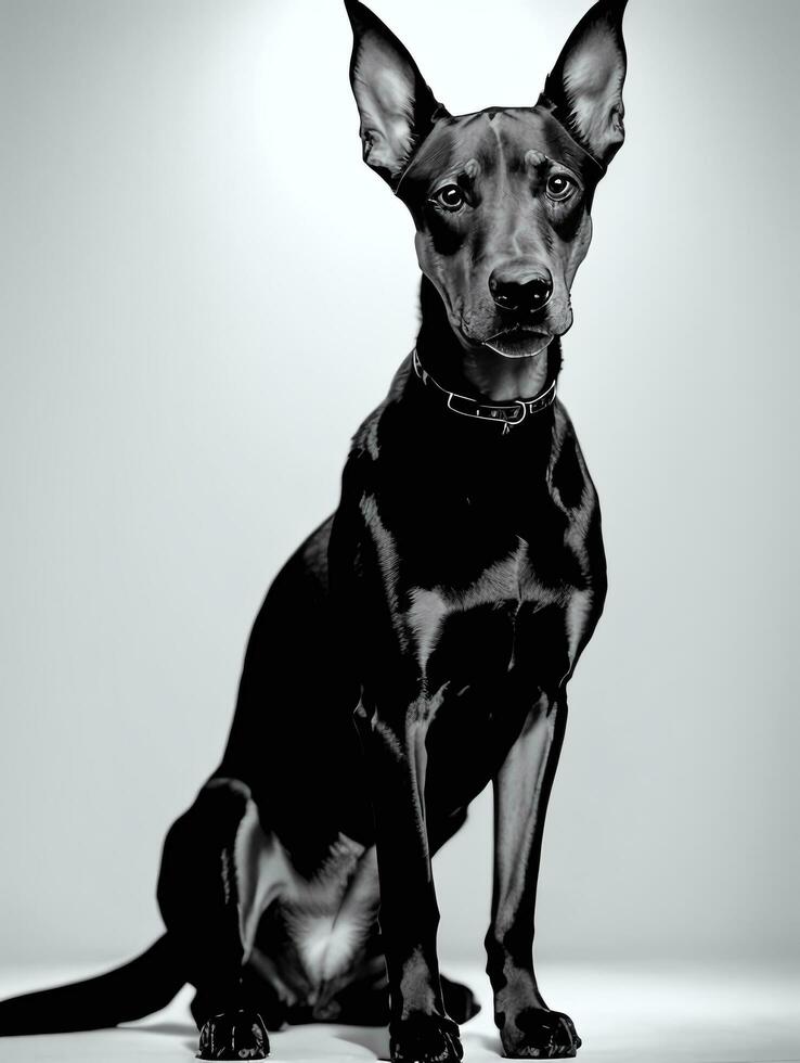 content doberman pinscher chien noir et blanc monochrome photo dans studio éclairage