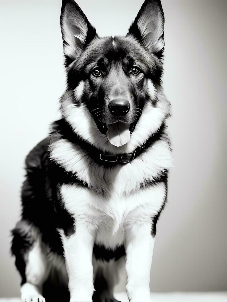 content allemand berger chien noir et blanc monochrome photo dans studio éclairage