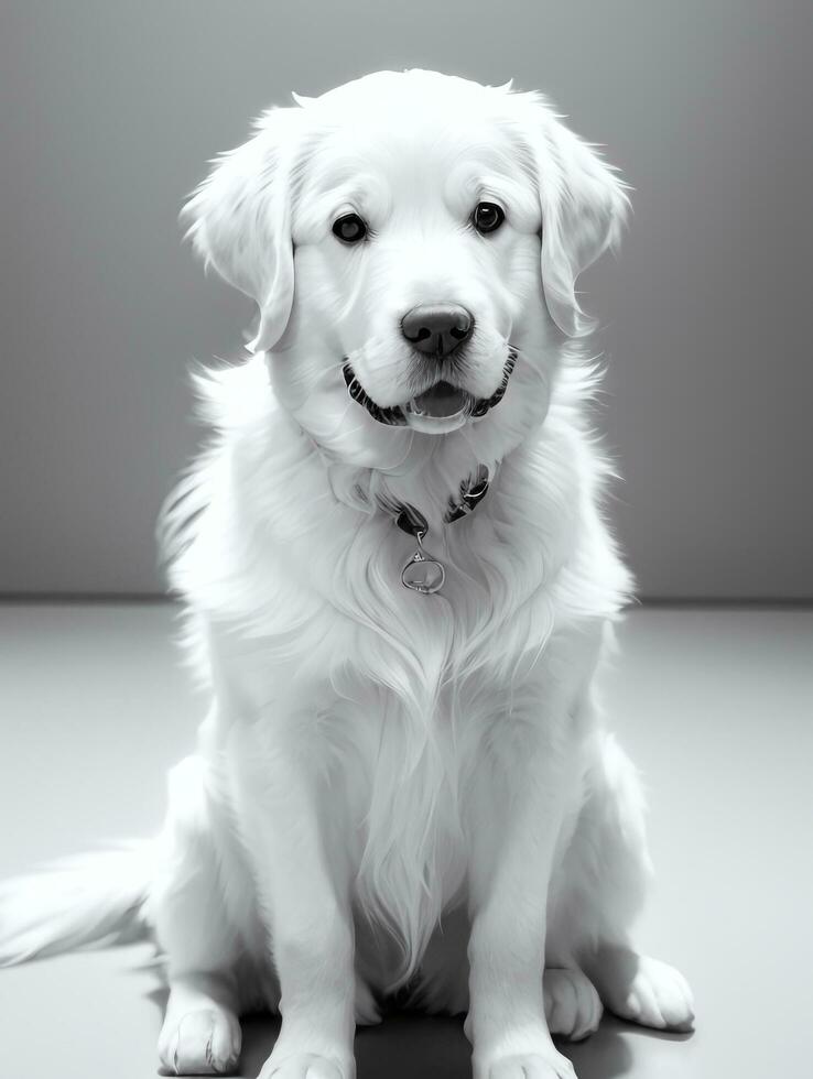 content d'or retriever chien noir et blanc monochrome photo dans studio éclairage