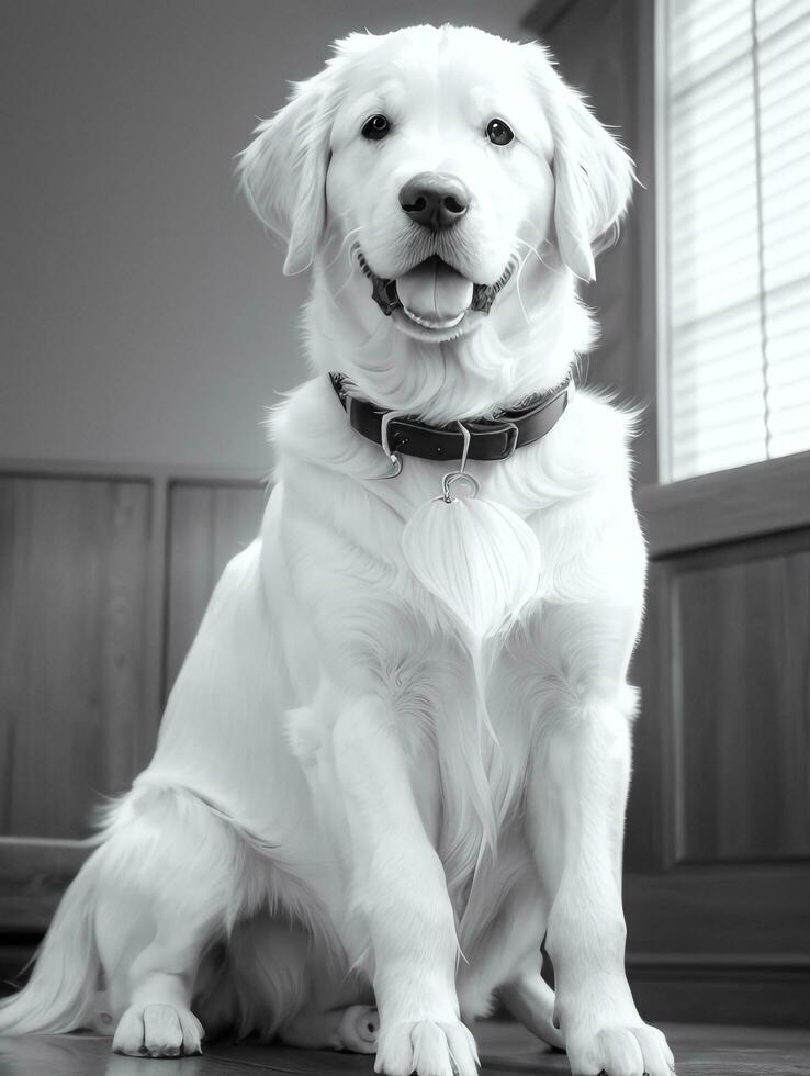 content d'or retriever chien noir et blanc monochrome photo dans studio éclairage