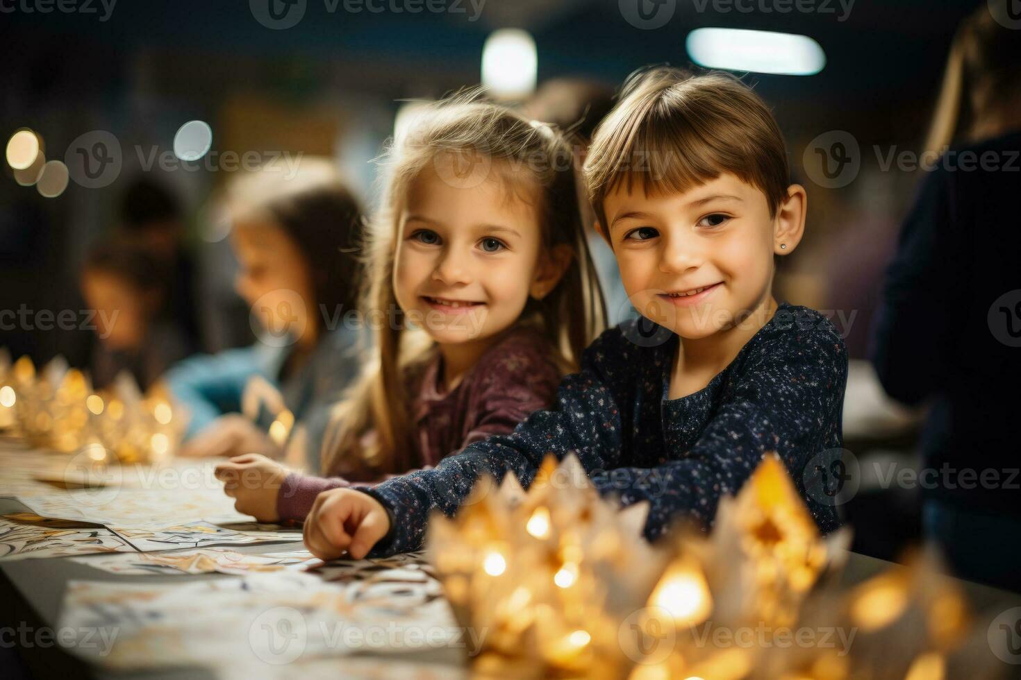 les enfants participant dans Hanoukka artisanat photo