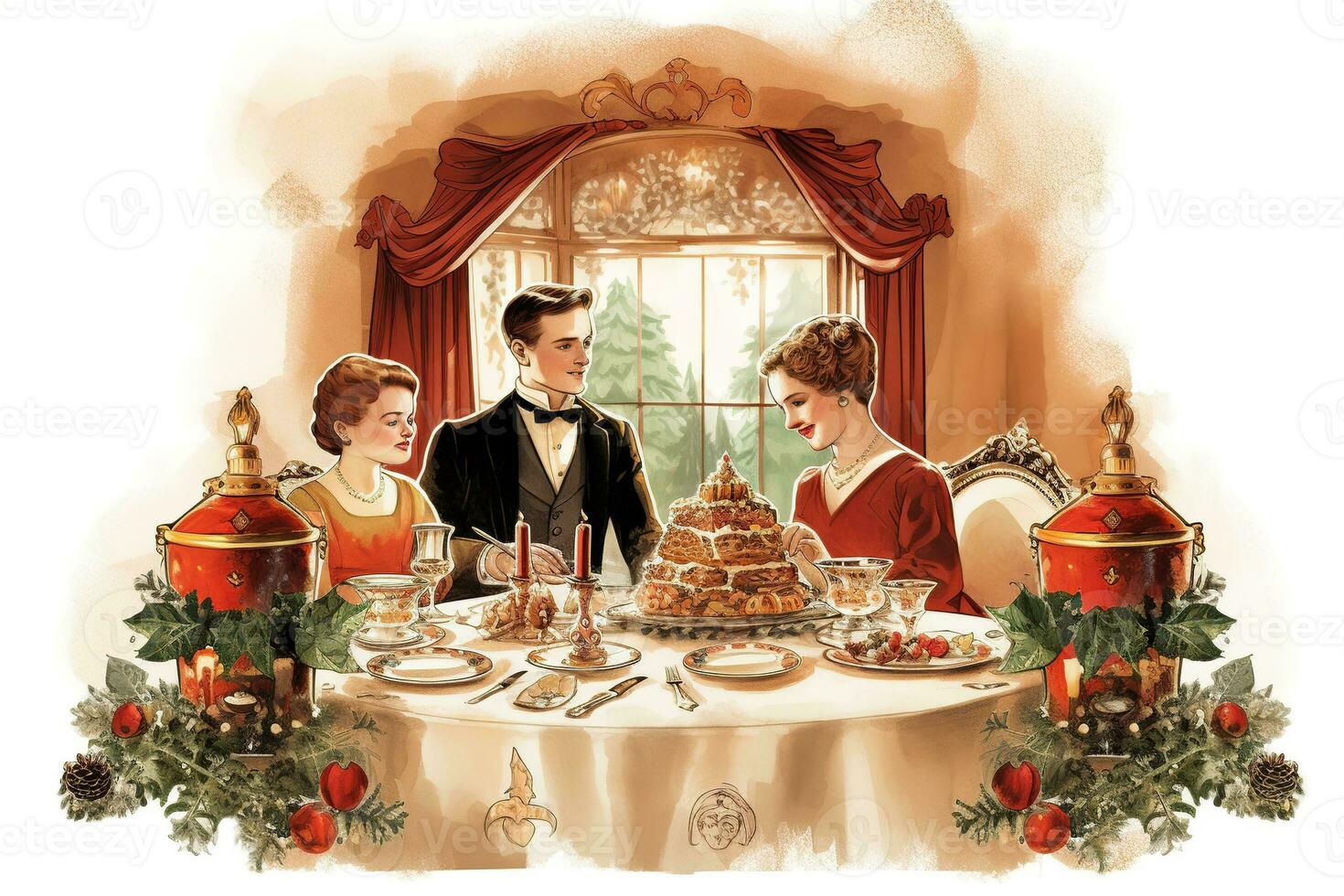 ancien illustration de une famille Noël dîner photo