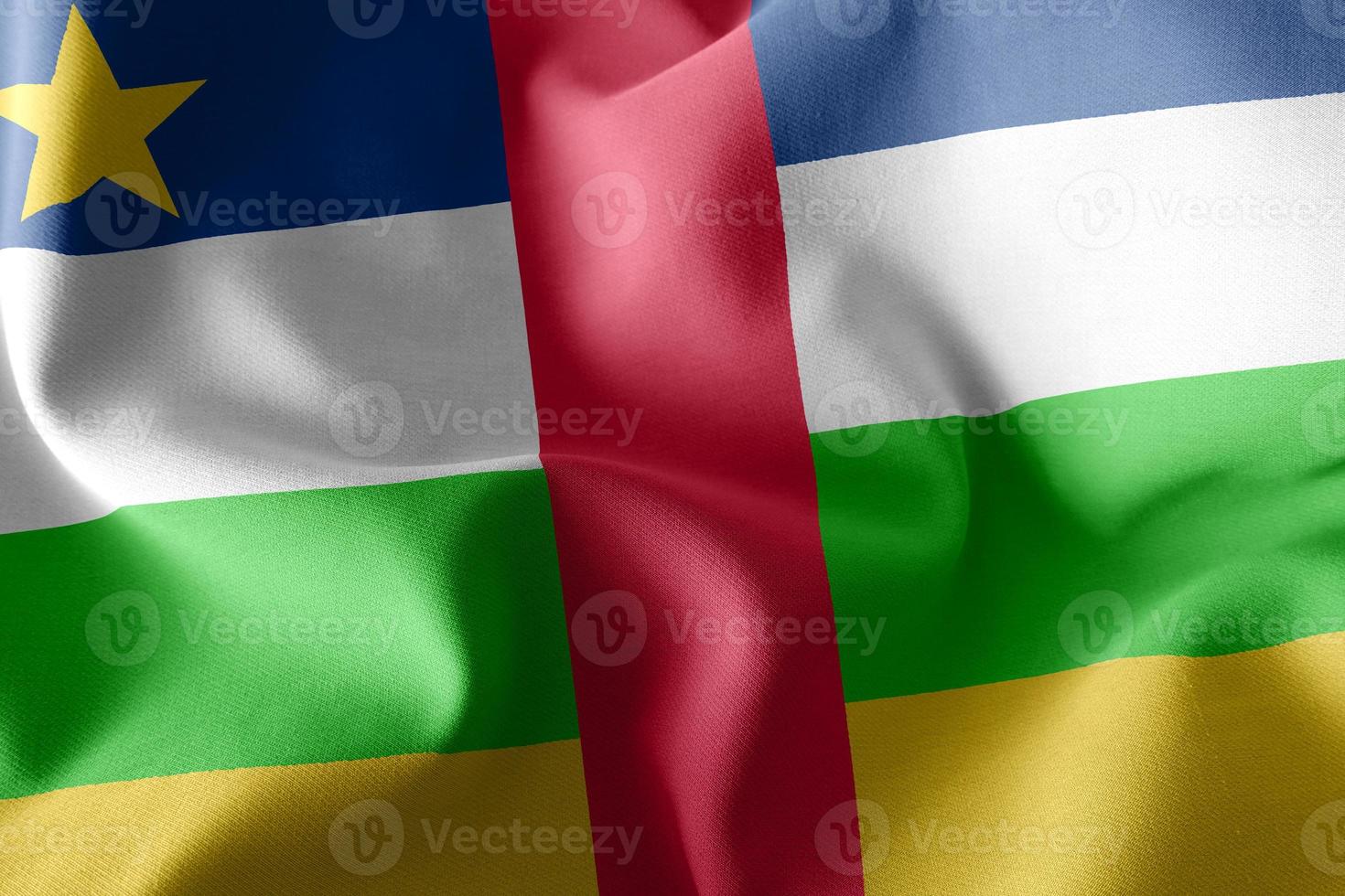 Le rendu 3D gros plan illustration drapeau de la République centrafricaine. photo