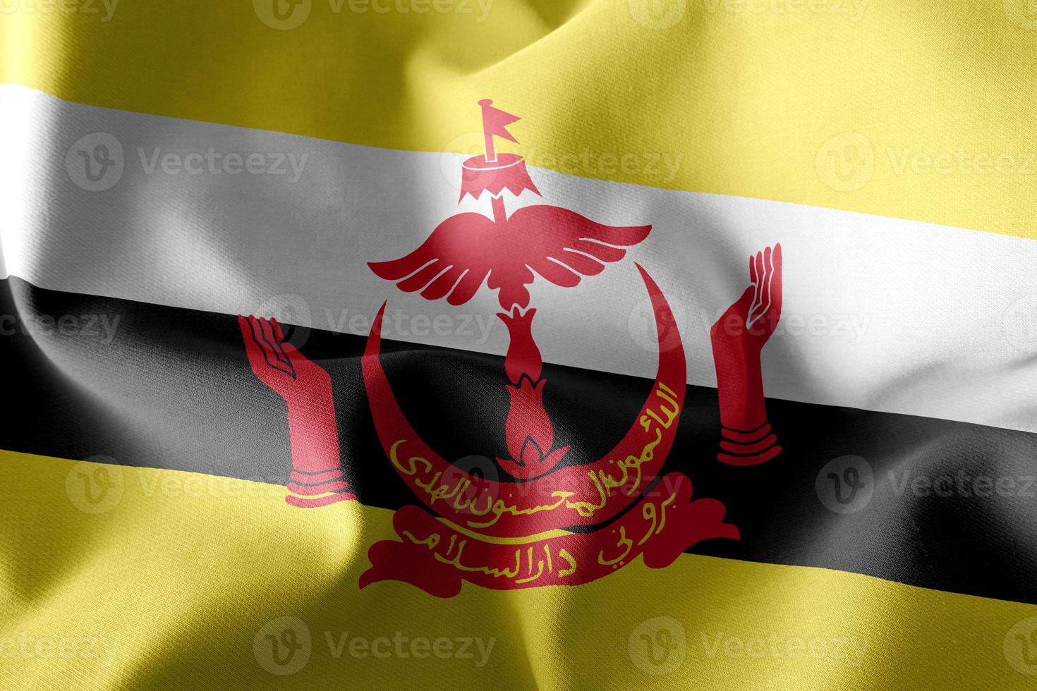 Rendu 3D illustration agrandi drapeau de brunei. photo
