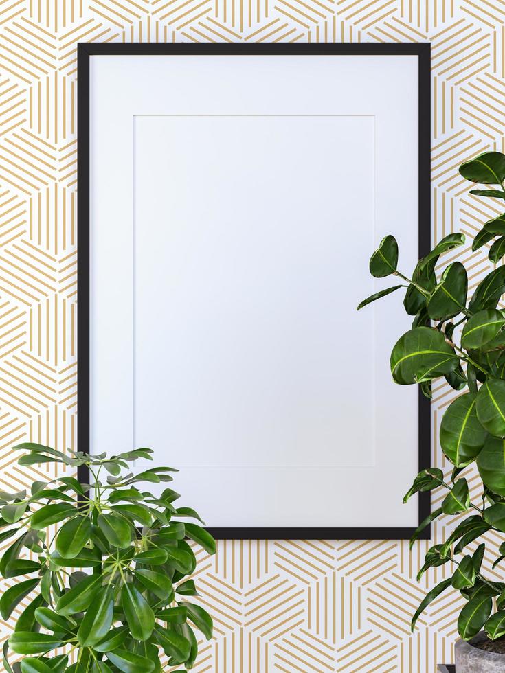 cadre photo blanc sur le mur avec de petites plantes