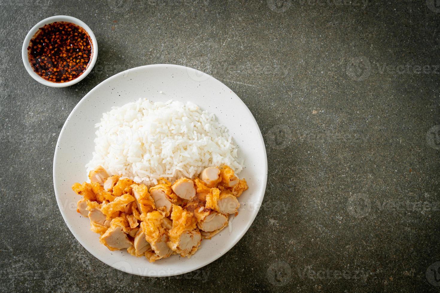 riz garni de poulet frit avec trempette photo