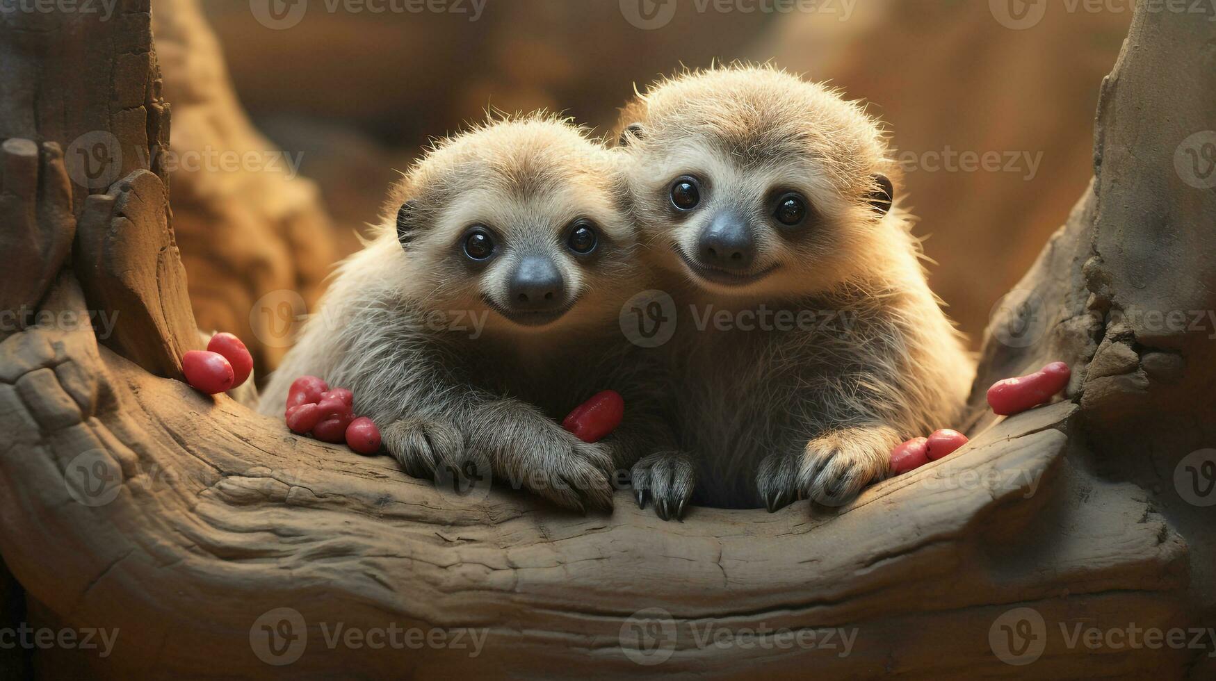 photo de fondant deux les paresseux avec un accentuation sur expression de l'amour. génératif ai